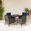 vidaXL 5-Piece Outdoor Patio Dining Set - Gray Poly Rattan Furniture with Navy Cushions, Glass Table Top, and Steel Frame - 2 of 4