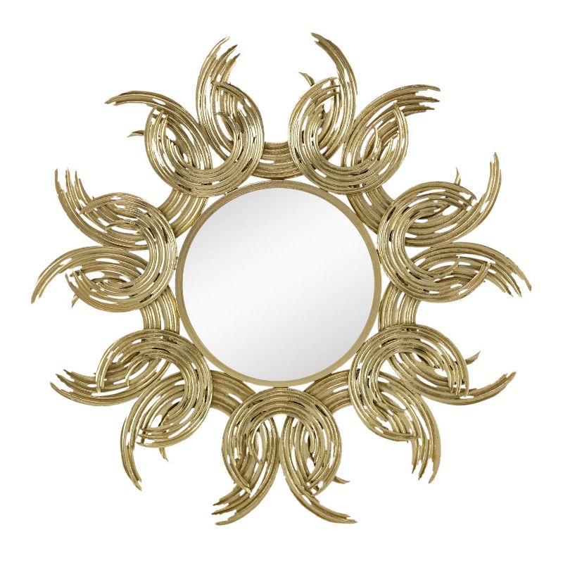 Zona Sunburst Metal Decorative Mirror with Gold Finish, Boho Wall Decor Sun Mirror for Living Room Bathroom Entryway-The Pop Home, 4 of 8