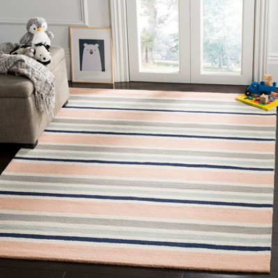 Ivory and Multi Striped Hand-Tufted Wool Kids Rug