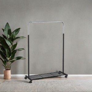 Heavy-Duty Clothes Rack with Dense Mesh Storage Shelf, 25.4mm Metal Garment Rack with Wheels and 2 Brakes Freestanding Clothes Rack - 1 of 4