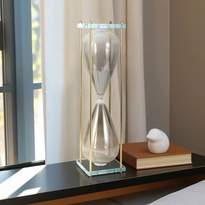 Modern Glass and Metal Hourglass with Decorative Frame for Living Room, Office, and Shelves Display - 1 of 4
