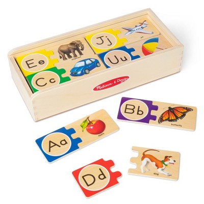 Melissa & Doug Self-Correcting Alphabet Wooden Puzzles with Storage Box 52pc: Educational Toddler Toy, Language & Motor Skills