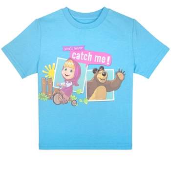 Masha and the Bear You'll Never Catch Me T-Shirt, Masha Riding Tricyle Graphic, Machine Washable - Toddler