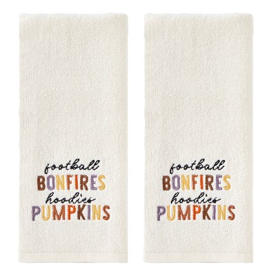 2pc Football Harvest Hand Towel Set - SKL Home: Cotton Velour Dobby Bath Towels, Machine Washable