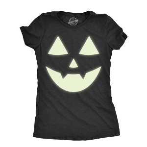 Womens Glow In The Dark Jack O Lantern T Shirt Funny Halloween Scary Pumpkin Tee For Ladies - Crazy Dog Women's T Shirt - 1 of 4