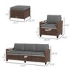 5-Piece Patio Furniture Set with PE Rattan Three-Seater Sofa, Armchairs, Footstools, Cushions - 3 of 4