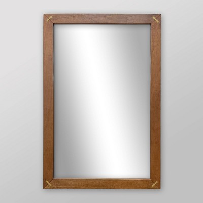 Photo 1 of 24 x 36" Wooden Wall Mirror Brown - Threshold