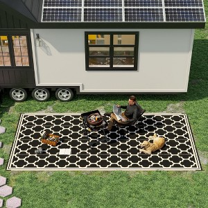 VisioGear Rug Pads, Reversible Outdoor Rug, Portable RV Camping Carpet, Large Floor Mat for Backyard, Black & Beige, 215”*108“*0.1” - 1 of 4
