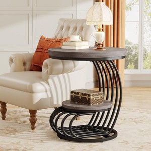 Tribesigns 2-tier Round End Table, Side Table with Storage Shelf, Metal Arc-Shaped Frame Accent Table for Living Room, Bedroom - 1 of 4