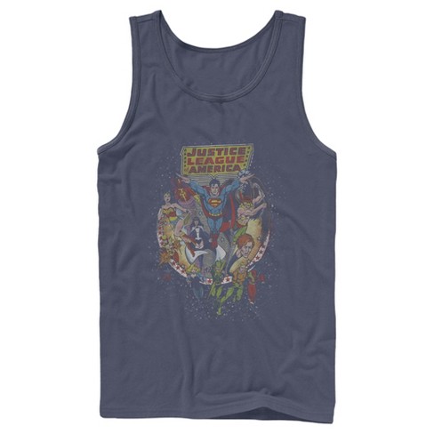 Men's Justice League Vintage Hero Collage Tank Top - Navy Blue - 2x ...