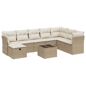 vidaXL 9 Piece Patio Sofa Set with Cushions - Beige and Cream - Without Storage - 9 Items - 1 of 4