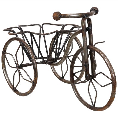 Sunnydaze Indoor/Outdoor Rustic Metal Tricycle Standing Planter Basket for Front Yard, Porch, Garden, or in the Home - 12"