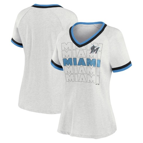 MLB Miami Marlins Women's Short Sleeve V-Neck Fashion T-Shirt - S