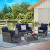 6 Piece Wicker Patio Furniture Sets with Ottoman and Tempered Glass Coffee Table - 2 of 4