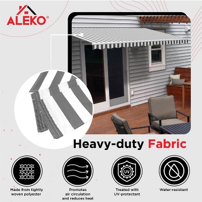 Gray and White Striped Polyester Retractable Awning Fabric Replacement