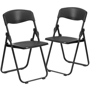 Emma and Oliver 2 Pack Commercial Event Plastic Folding Chair with Ganging Brackets - 1 of 4