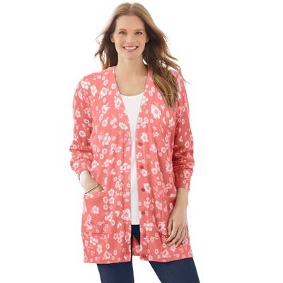 Woman Within Plus Size Perfect Longer-Length Cotton Cardigan