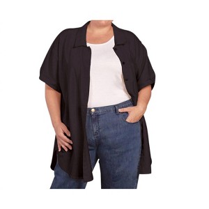Women's Crinkle Cotton Short Sleeve Collar Button Up Tunic - Plus - On The Plus Side - 1 of 3