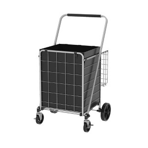 JANSNO Foldable Large Utility Shopping Cart with Brake, Double Basket, 360° Swivel Wheels for Groceries & Laundry - 1 of 4