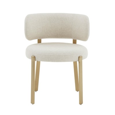 Cream Linen Upholstered Dining Arm Chair with Light Wood Legs