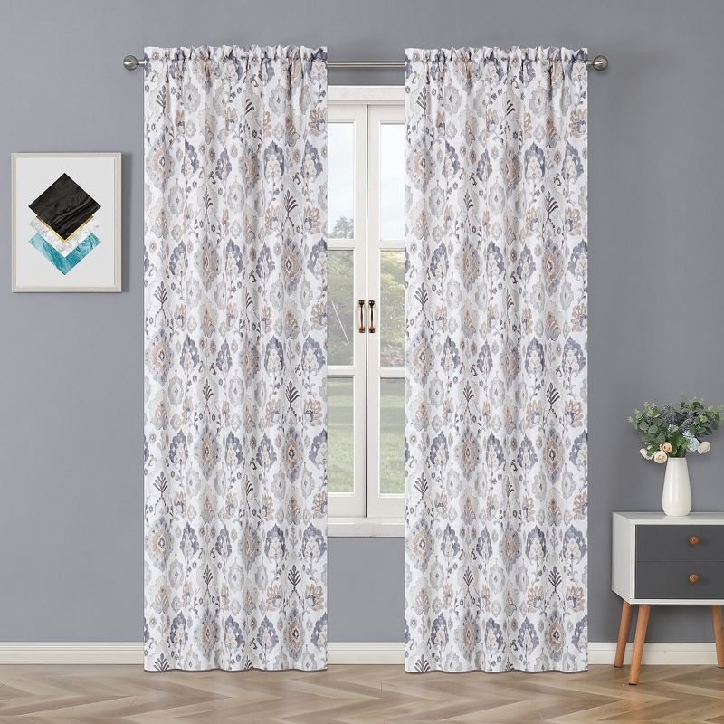Kate Aurora Contemporary Influencer 2 Piece Water Color Damask Medallion Rod Pocket Window Curtain Panels, 2 of 7
