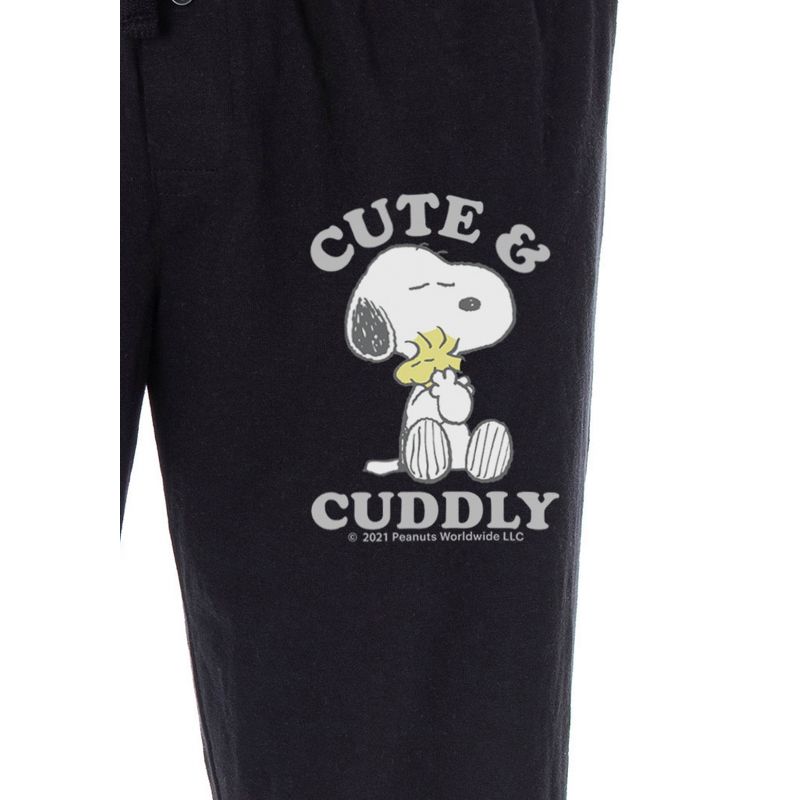 Peanuts Mens' Snoopy Woodstock Cute and Cuddly Sleep Pajama Pants Black, 3 of 4