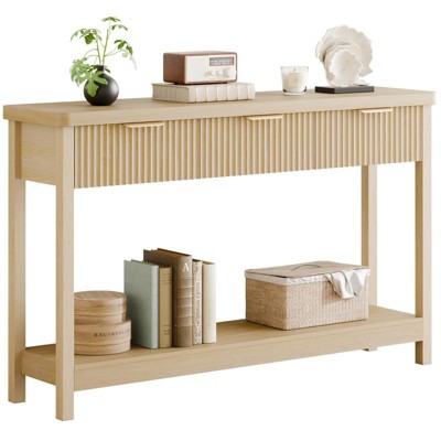 Gikpal 51"Fluted Console Table , Entryway Table, Sofa Table with 3 Drawers and Open Shelf, Modern Narrow Display Shelf for Hallway Living Room