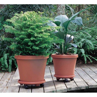 Terra Cotta Round Plant Caddy with Wheels, 14-inch