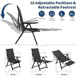 Patio Folding Chairs Set of 2, Outdoor Dining Chairs with Armrests, Portable Chaise Lounge Chair with Footrest, Adjustable Reclining Chair for Garden - 1 of 4