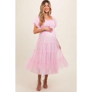Pinkblush Light Pink Smocked Tiered Tulle Maternity Midi Dress - 1 of 4
