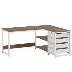 Resenkos Computer Desk, Office Desk, Study Desk,59" L-Shaped Desk, Reversible Corner Desk with Drawers & Shelves,Walnut Brown - 1 of 3