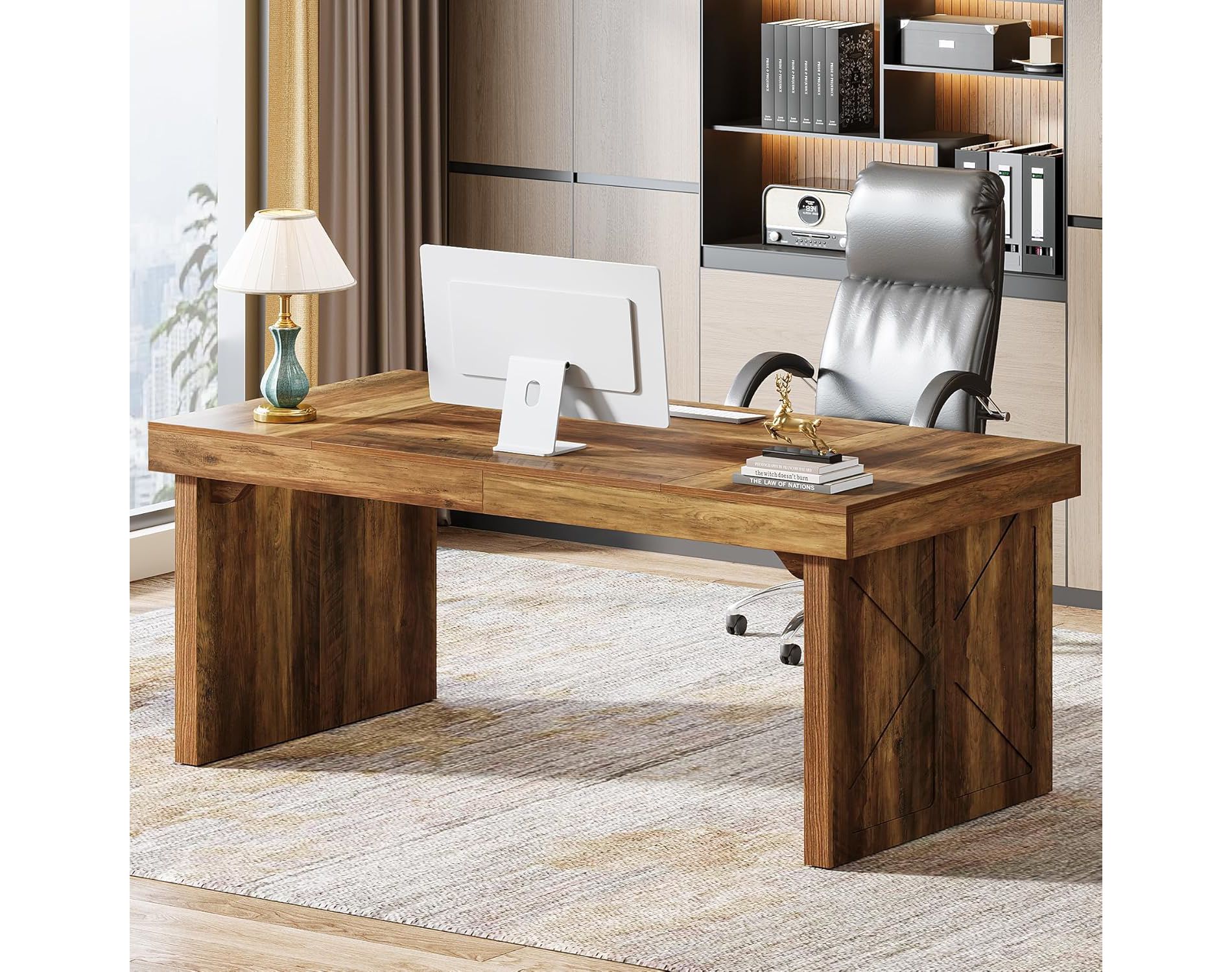 Tribesigns 63 Inch Executive Computer Desk, Modern Simple Wood Office Desk, Large Study Writing Table Business Workstation for Home Office