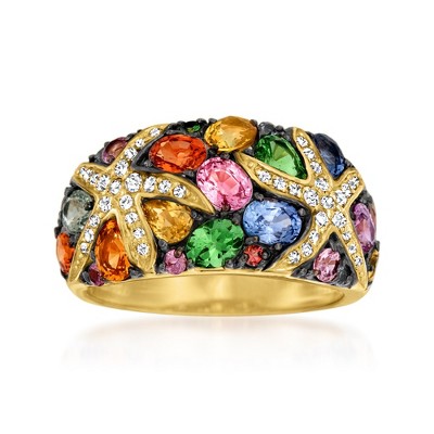 Ross-Simons 3.50 ct. t.w. Multicolored Sapphire and .24 ct. t.w. Diamond Starfish Ring in 14kt Gold
