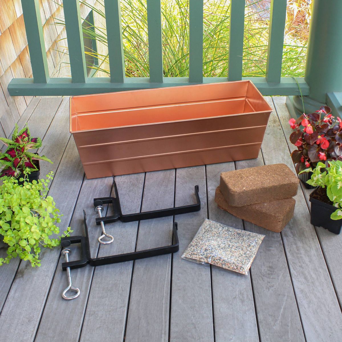ACHLA Designs Medium Plated Rectangular Outdoor Planter Box with Mounting Brackets Copper 24"x11" - thumbnail 2