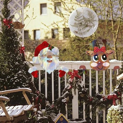 Festive Christmas Fence Peeker with Santa and Elk, Outdoor Yard Decor for Garden Patio Holiday Decorations