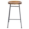 Wooden Saddle Seat Barstool with Iron Rod Legs Brown/Black - The Urban Port: Fixed Height, Polished Finish, Spot Clean - 2 of 4