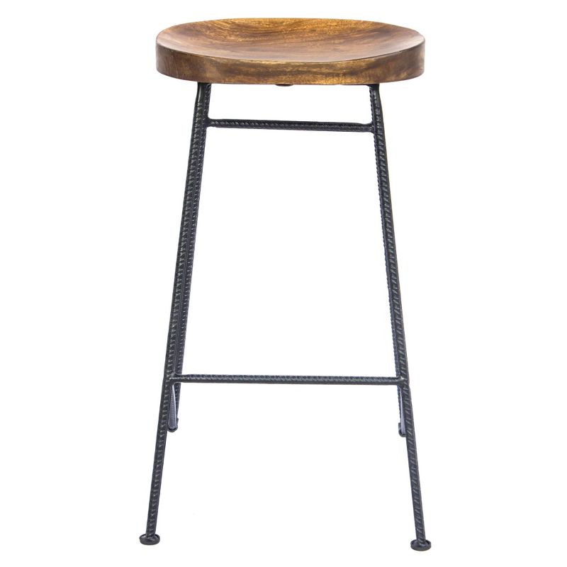 Wooden Saddle Seat Barstool with Iron Rod Legs Brown/Black - The Urban Port, 3 of 13