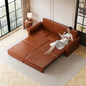 GDFStudio Mary Multi-Functional 93.7" Faux Leather Convertible King Size Sofa Bed with Nailhead Trim - 1 of 4