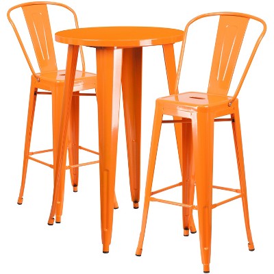 Emma and Oliver Commercial Grade 24" Round Metal Indoor-Outdoor Bar Table Set with 2 Cafe Stools