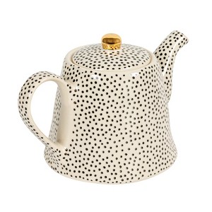 Storied Home White Stoneware Teapot with Black Speckles & Gold Electroplating - 1 of 4