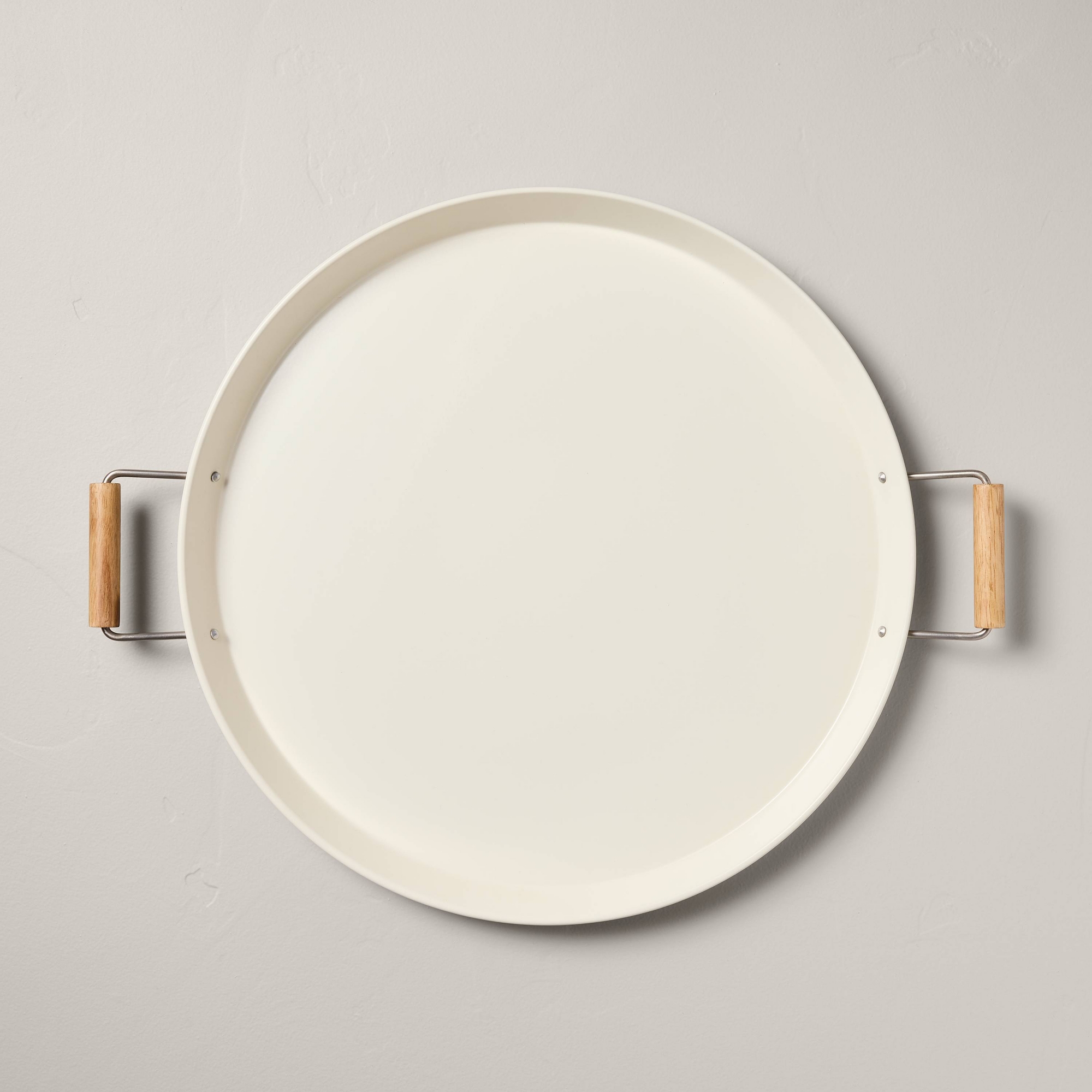 18" Round Metal Serving Tray with Handles Sour Cream - Hearth & Hand™ with Magnolia