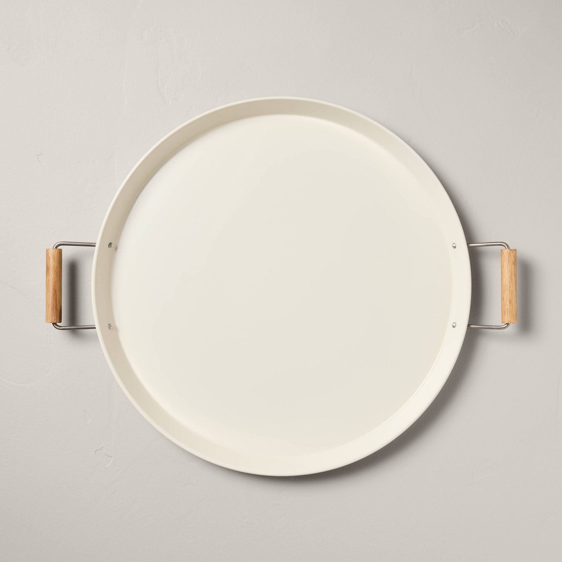 18" Round Metal Serving Tray with Handles Sour Cream - Hearth & Hand™ with Magnolia