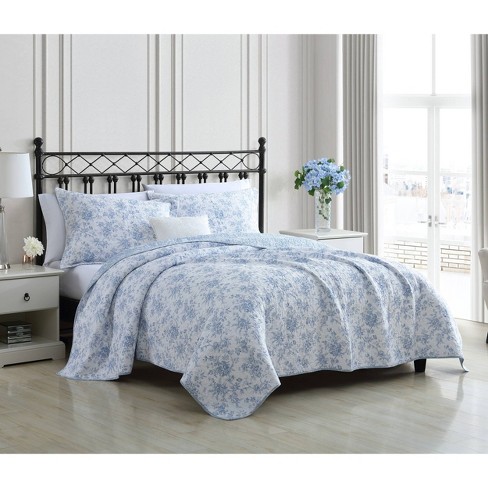 Twin Flora Reversible Quilt Set Blue - Laura Ashley