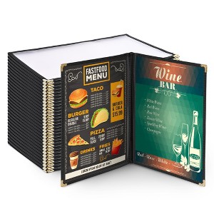 WeChef 30 Pack Menu Cover 8.5 x 14" 2 Page 4 View Double Fold Black Trimmer PVC Deli Food - 1 of 4