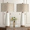 Possini Euro Design Kingston Modern Mid Century Table Lamps 32 3/4" Tall Set of 2 White Textured Ceramic Taupe Drum Shade for Bedroom Living Room Home - 2 of 4