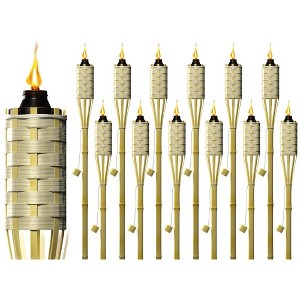 Sorbus 5 Feet Tall Set of 12 Bamboo Outdoor Torches with Metal Oil Canister & Snuffer Cover - 1 of 4