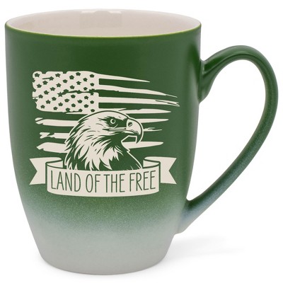 100 North United States of America 10 Ounce Green and White Two Toned Ombre, Comfortably Fits Your Hands, Ceramic Tea Coffee Cup Mug, Land Of The Free