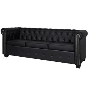 vidaXL Sofa Black Artificial Leather, Wooden Frame, MDF, Plywood 3-Seater - 1 of 4
