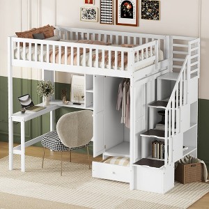Twin Size Loft Bed with Bookshelf, Drawers and Desk - 1 of 4