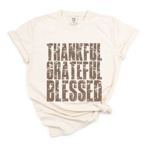 Thankful Grateful Blessed Block Distressed - Women's Garment Dyed Graphic T-Shirt - 1 of 4
